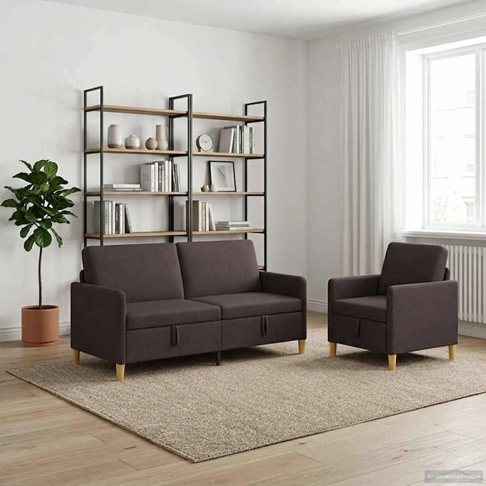 vidaXL - Sofa - Set - Met - Opslag - 2 - st - Donkerbruin - Polyester