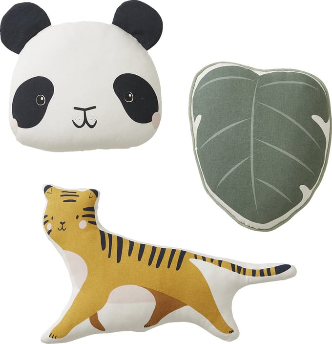 Vertbaudet Set Hanoï - 3 kussens - panda - tijger - blad - katoen