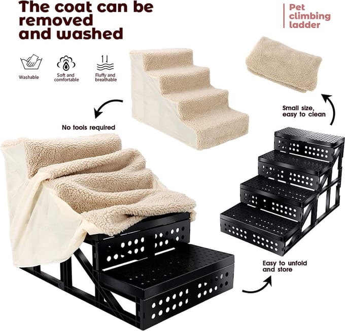 huisdiertrap - Hondentrap / huisdierladder / katten, hondenhelling, bank, Loopplank 4 Steps