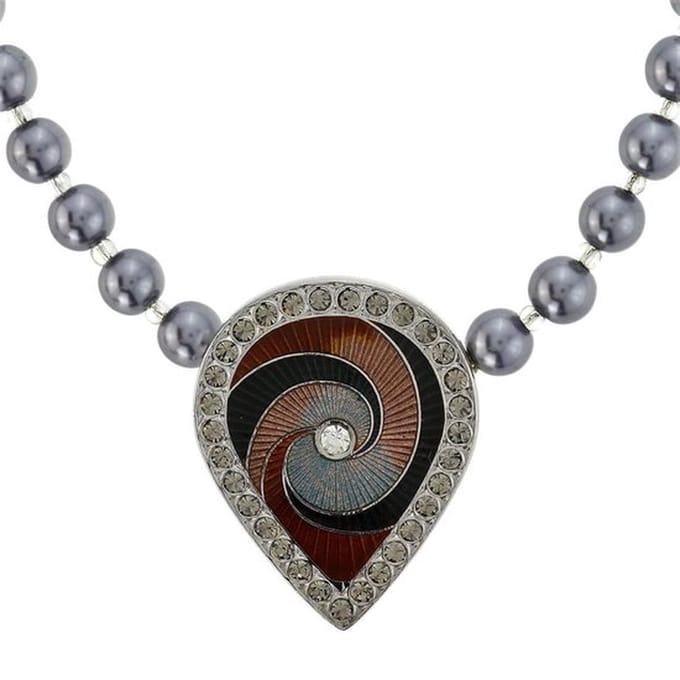 Behave - Ketting - Emaille Druppel - Parel - Grijs - 45 cm