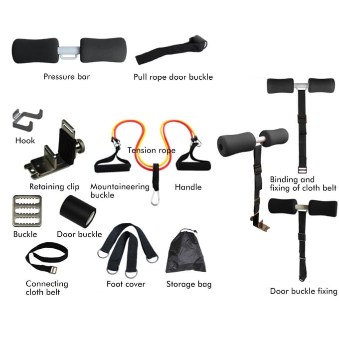 Hamstring Curl Strap Set Draagbaar Verstelbaar Deurpost Sit Up Oefening Trainingsassistent Buikspieren black