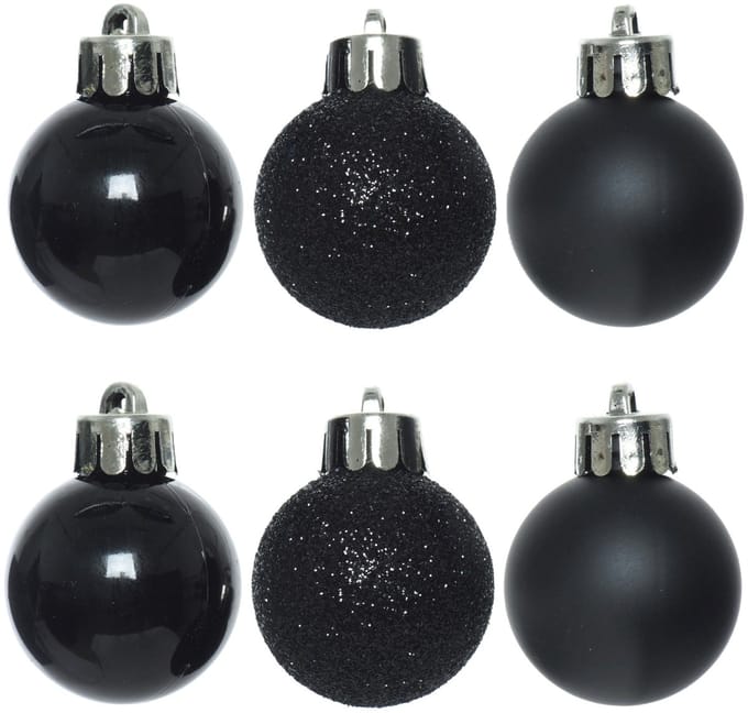 Decoris - Kerstballen - 3 cm - 14 stuks - Kunststof - Zwart - glans/mat/glitter