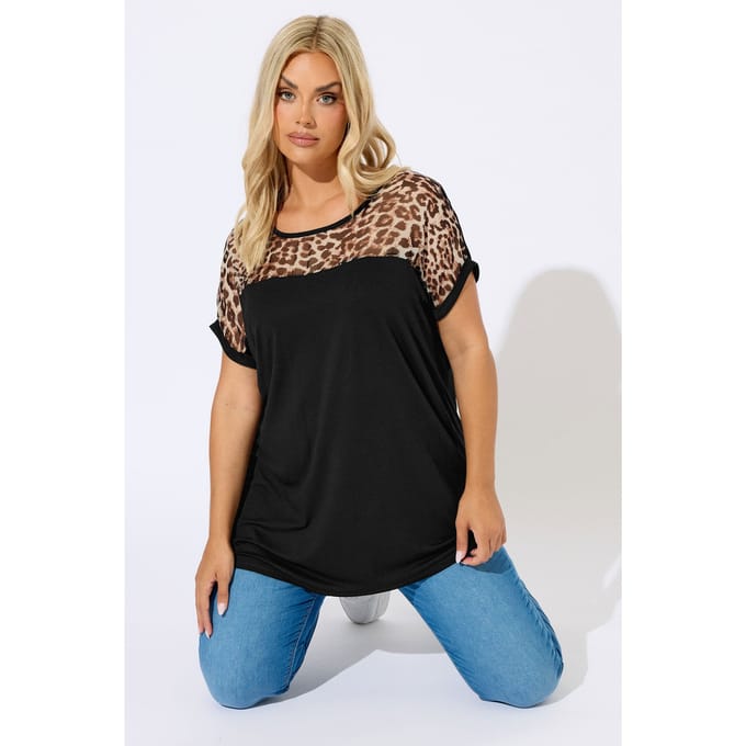 Yours Zwart Luipaard Mesh Paneel Top Size 50-52