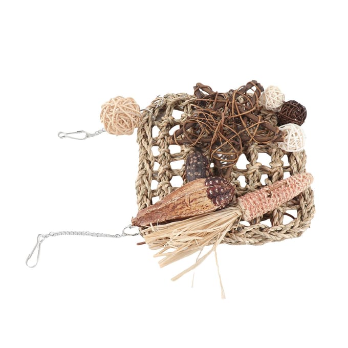 Jeu Mural d'Alimentation pour Oiseaux Sécurité Perroquet Tapis Suspendu Tissé Hamac d'Escalade pour Perruche Conure Calopsitte Inséparable beige