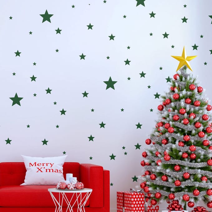 Set van 130 sterrenstickers - 55x100cm - groen - kerststickers - feestdecoraties