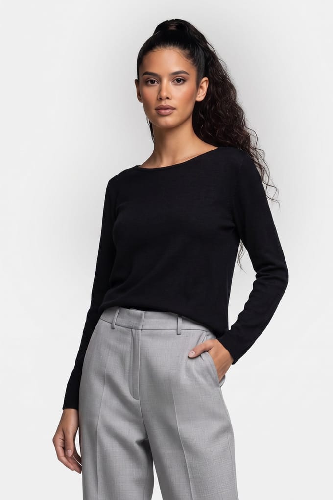 Rich & Royal Boat Neck Seamless Black Größe: S | Pullover Outlet | Damen | Schwarz