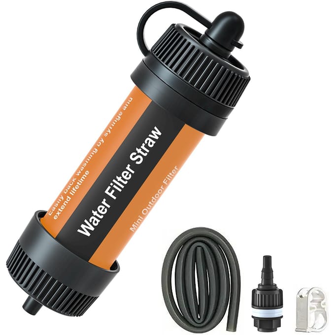 Waterfilterstro Outdoor draagbare waterzuiveraar Overlevingsuitrusting voor kamperen Wandelen Backpacken black