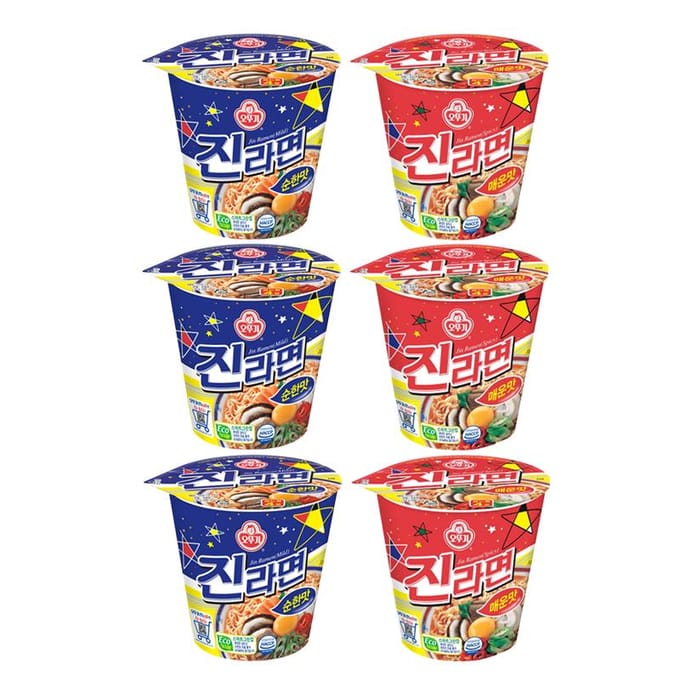 Ottogi Jin Ramen Cup (Mild / Pittig) 65g (9 Opties) #Spicy 65g X 4pcs