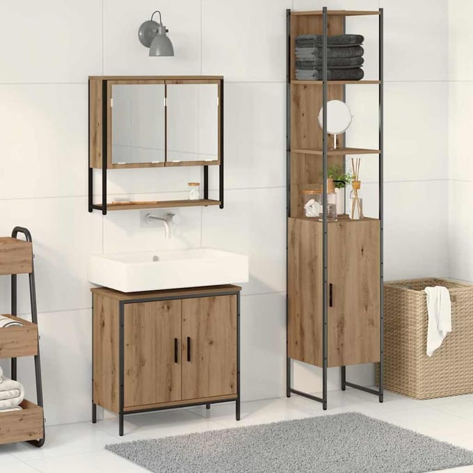 vidaXL - Badkamermeubel - Set - 3 - st - Bruin - Bewerkt - hout