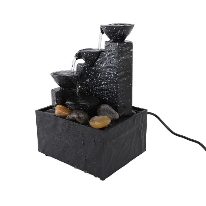 Tafelbladfontein Circulerend Water Decoratief USB Bureau Watervalfontein met LED Licht Stenen black