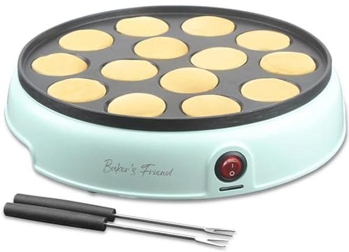 Mini Poffertjespan - Elektrische Pan - Snelle Ontbijtjes Maken - 14 Holtes Non-stick - 870 Watt - Wit