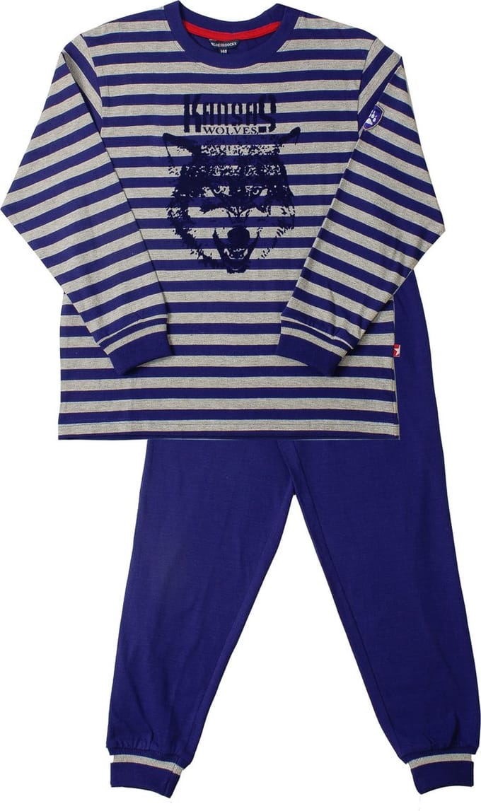Blue Docks Jongens Pyjama - 100% Katoen - Gestreept - Donker Blauw - Maat 140