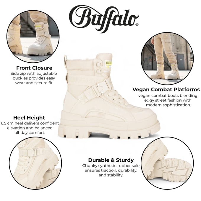 Buffalo Dames Beige Chunky Platform Hoge Enkel Combat Boots - ASPHA-COM1