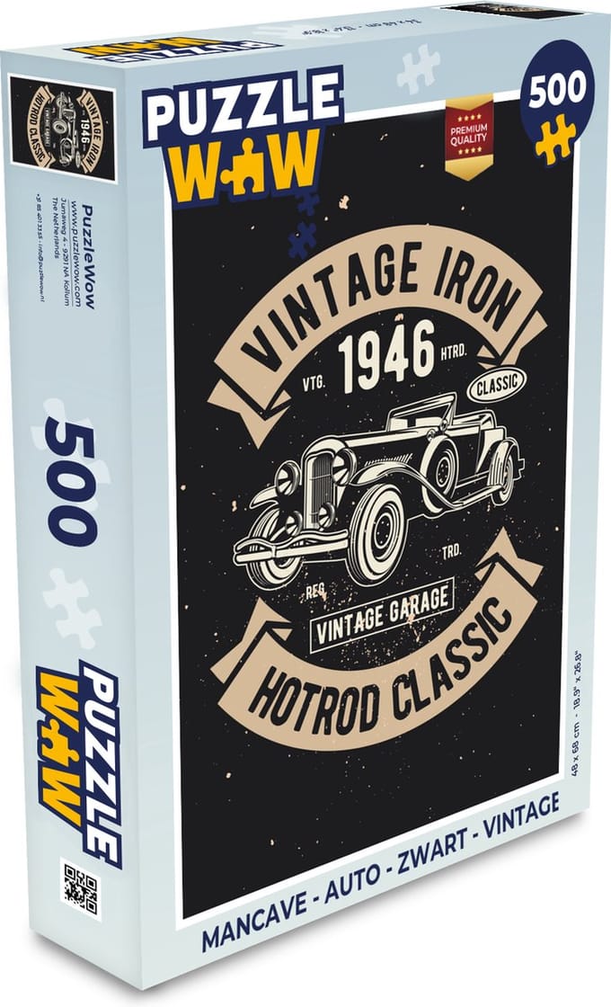 Puzzel Mancave - Auto - Zwart - Vintage - Legpuzzel - Puzzel 500 stukjes