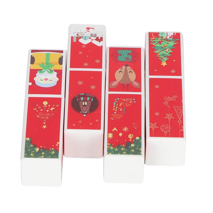 4 pièces Forme Carrée Style Noël Tube de Rouge à Lèvres DIY Vide Tube Conteneur de Baume à Lèvres (01+02+03+04) white