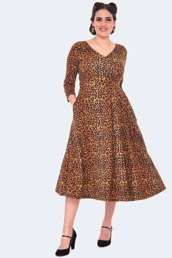 Voodoo Vixen - Leopard Print Flare jurk - XL - Bruin