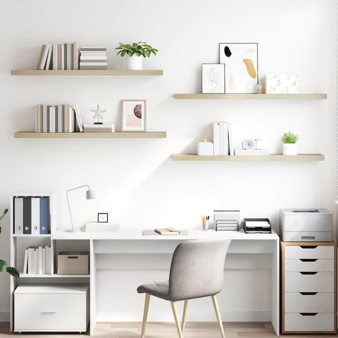 vidaXL - Wandschappen - zwevend - 4 - st - 120x23,5x3,8 - cm - MDF - eikenkleurig