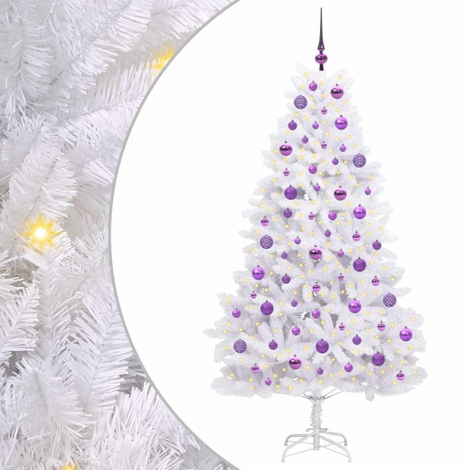 vidaXL - Kunstmatige - Hinged - Kerstboom - Wit - 180 - cm - PVC - en - Staal