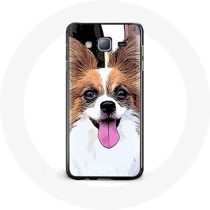 Coque pour Samsung Galaxy J7 Épagneul nain continental papillon Chiot Blanc et marron