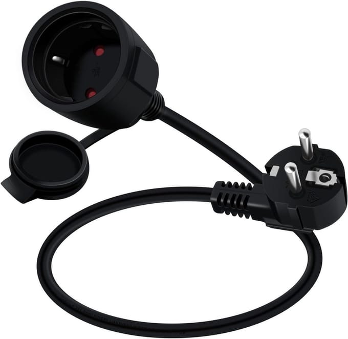Korte Geaarde Verlengkabel 16A 250V Hoekstekker IP44 (Zwart, 0,5m)