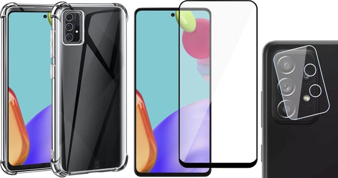 Hoesje geschikt voor Samsung Galaxy A52 - Shock Proof Case - Transparant - Met Full Screenprotector en Camera Screen Protector
