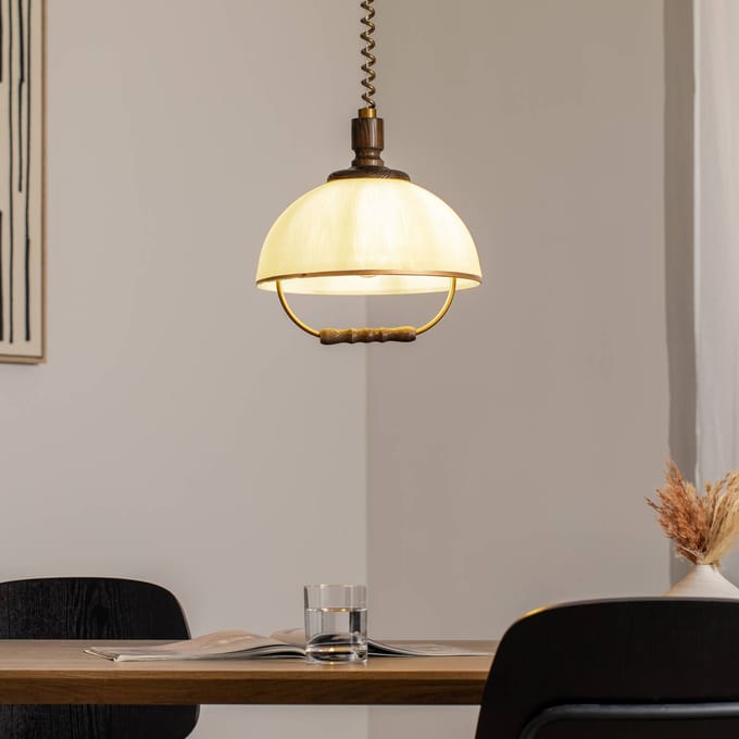 Lamkur Hanglamp Ilsa, wit/goud, Ø 30 cm, in hoogte verstelbaar