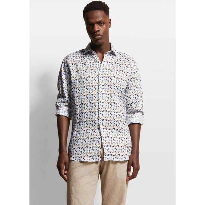 Bugatti Herren Casual overhemd van 100 % linnen
