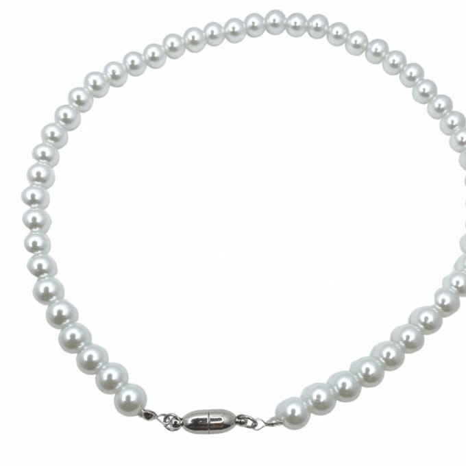 Magneet ketting 8 mm Parel- wit -glad -42 cm -synthetische - Charme Bijoux