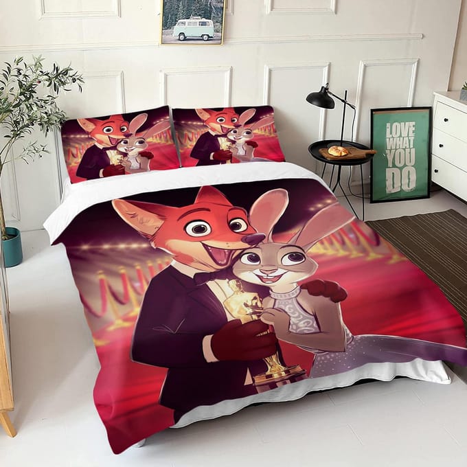 Zootopie Judy Nick Ensemble de housse de couette Couette Literie Ensemble de literie 3D pour enfants Ensemble 3 pièces 1 housse de couette Taille King AU Single(140*210cm)3pcs