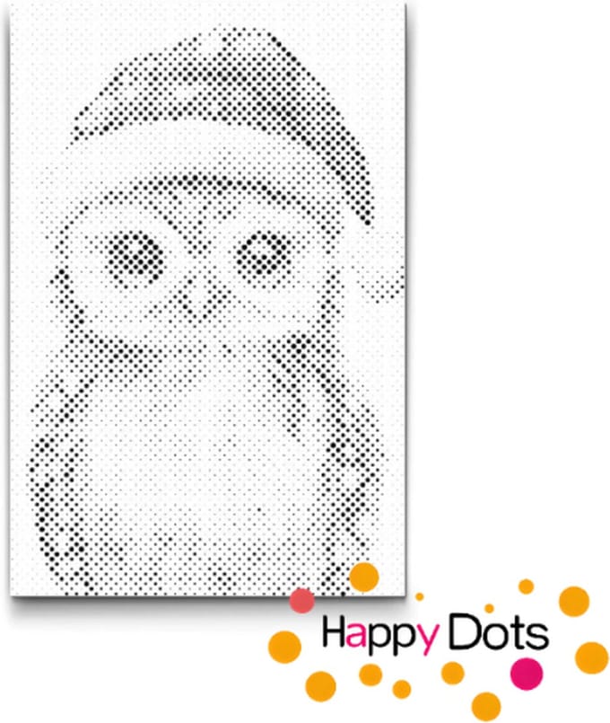 HappyDots DOT Painting Uil met Kerstmuts - Stippelschilderij 40x60cm