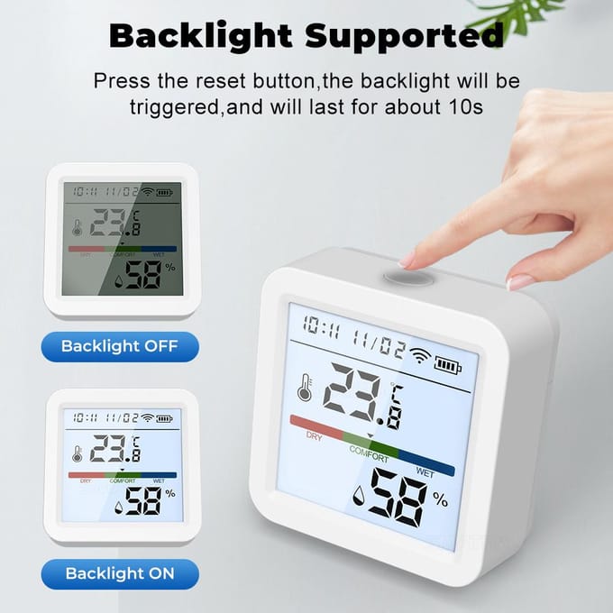 Tuya WiFi BT Dual-Mode temperatuur-vochtigheidstester LCD-achtergrondverlichting Display mobiele telefoon APP op afstand veelkleurig