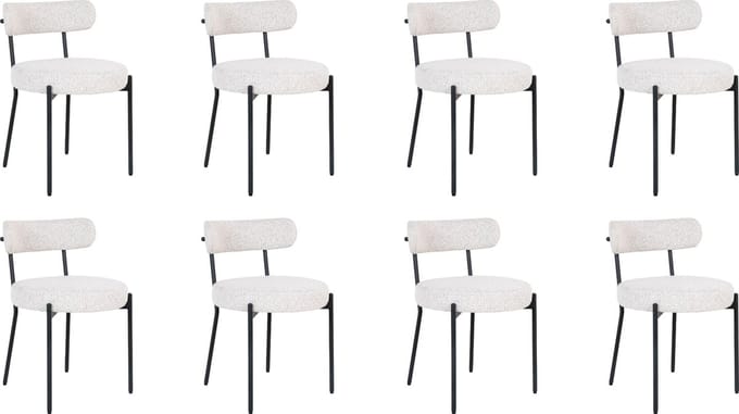 QUVIO Eetkamerstoelen Leanne - Eetkamerstoel - Bouclé - Staal - Wit - Set van 8