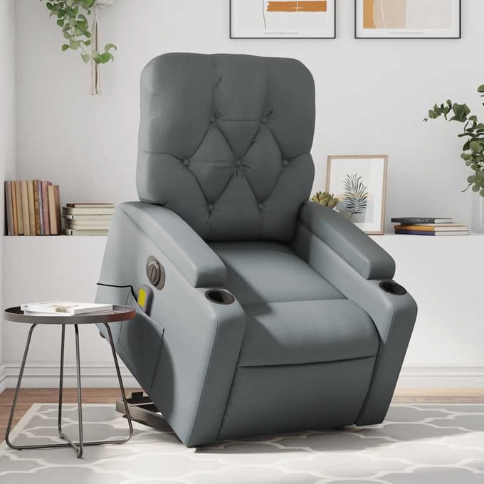 Vidaxl Opvouwbare Sta-Op Fauteuil Met Massage, Elektrisch, Grijs
