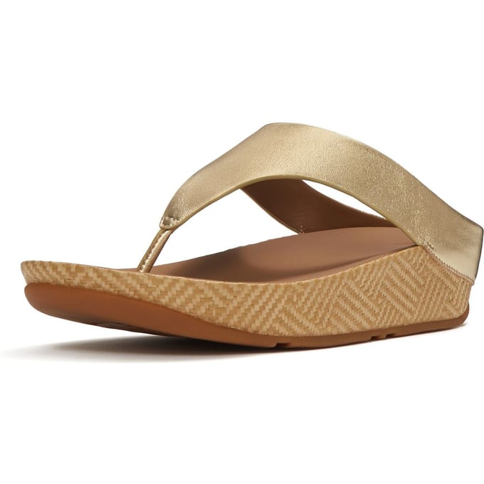 FitFlop Lulu Lux Graphic-Weave Leather Toe-Post Sandals Dames Sandalen - Metallic Beige