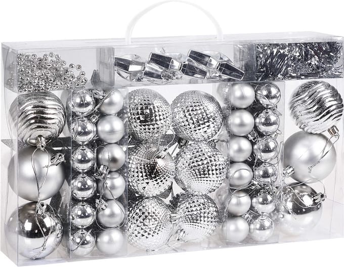 Casaria Kerstballen 66 er Set - Mat Glanzend Ø 3/6 cm Zilver