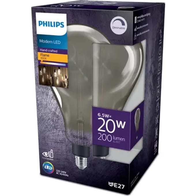 Philips Ledfilamentlamp Giant - Smoke - D16,2cm - Dimbaar - Warm Wit - E27 - 6,5w