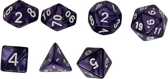 Jumada's - Dobbelstenen Set 7 Stuks Transparant Paars en Wit - DD - Rollenspellen Plastic Set geschikt voor Dungeons and Dragons