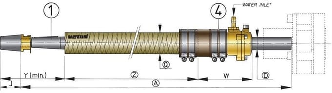 VETUS Polyester Schroefaskoker met Cutless Lager Ø 35 mm, Lengte 500 mm | BG35/0500
