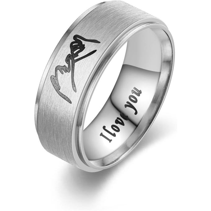 Bague combinée mignonne en acier inoxydable pour couples Promesse main dans la main avec bagues Je t'aime 7 white