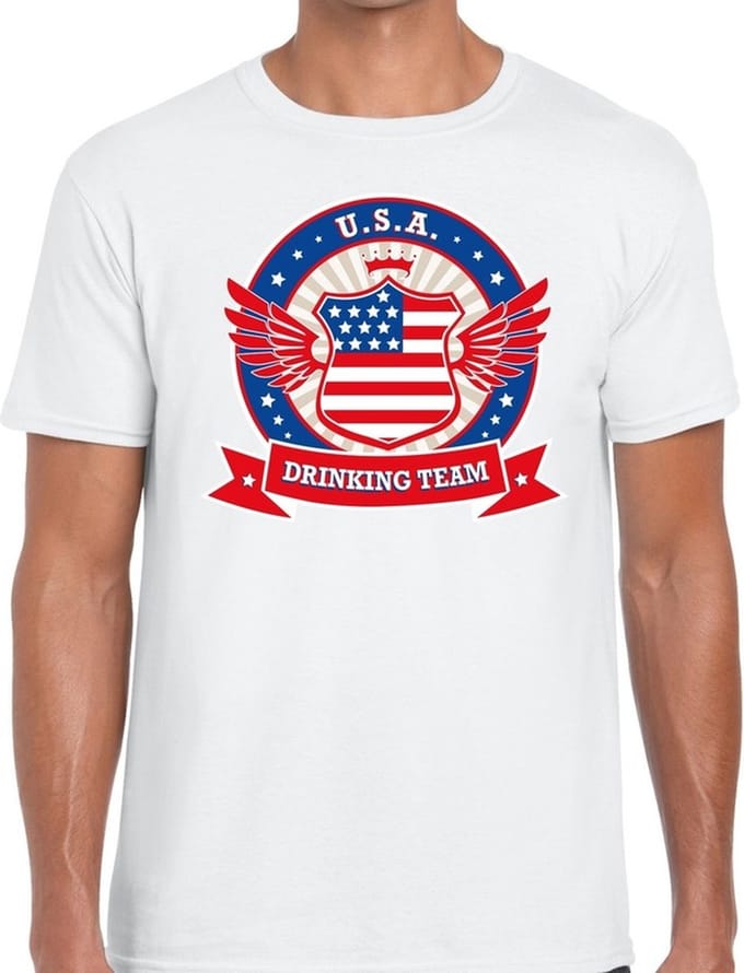 Wit USA drinking team t-shirt wit heren - Amerika kleding XXL