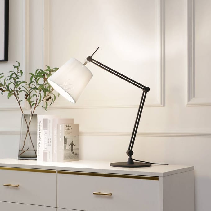 Lucande - Tafellamp - 1licht - Metaal, textiel - H: 64.5 cm - E27 - zwart, wit