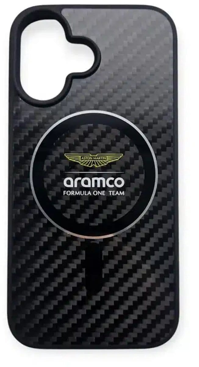 Aston Martin – Backcover iPhone 16 – Magsafe – Carbon Circle – Zwart
