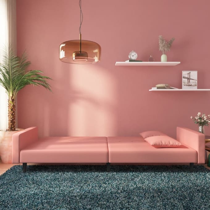 vidaXL - Slaapbank - 2-zits - met - 2 - kussens - fluweel - roze