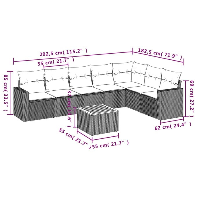 vidaXL - 8-delige - Loungeset - met - kussens - poly - rattan - beige