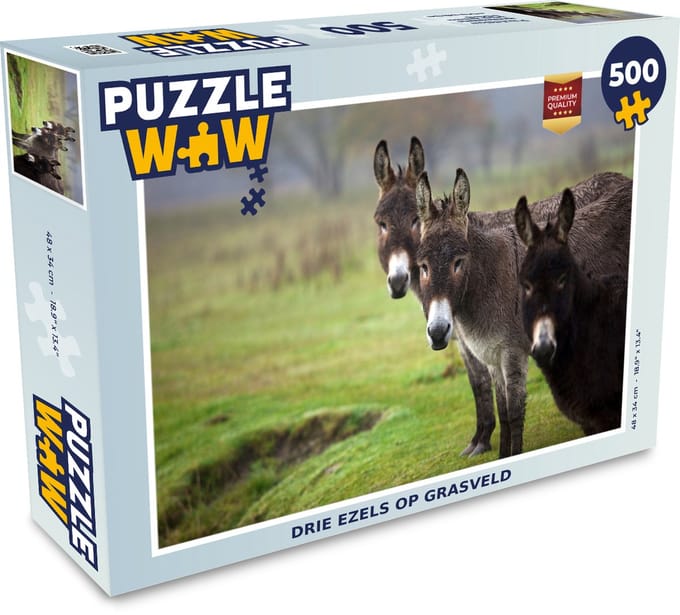 Puzzel Drie ezels op grasveld - Legpuzzel - Puzzel 500 stukjes