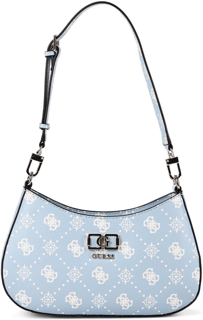 GUESS schoudertas Emelie Logo Top Zip Shoulder Bag Light Blue Logo Lichtblauw