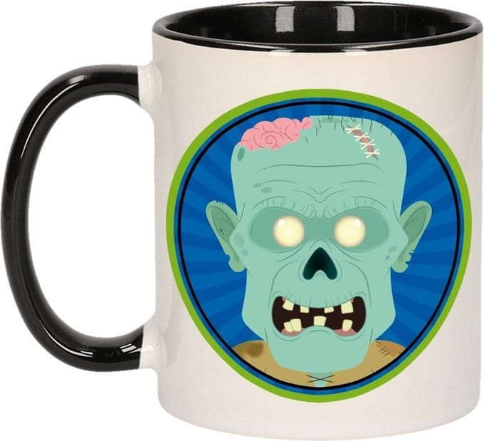 Enge zombie beker / mok - zwart / wit - 300 ml - Halloween