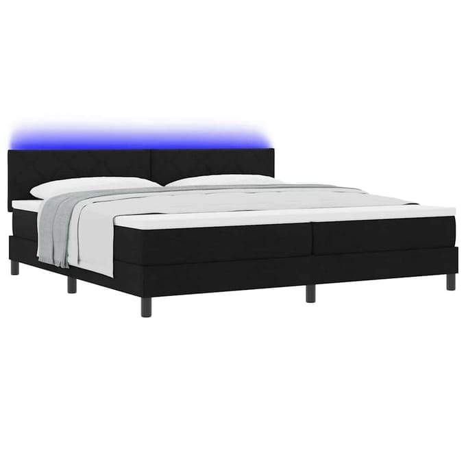 vidaXL - Boxspring - bed - met - LED-stripverlichting - Zwart - 200 - x - 200 - cm - Stof