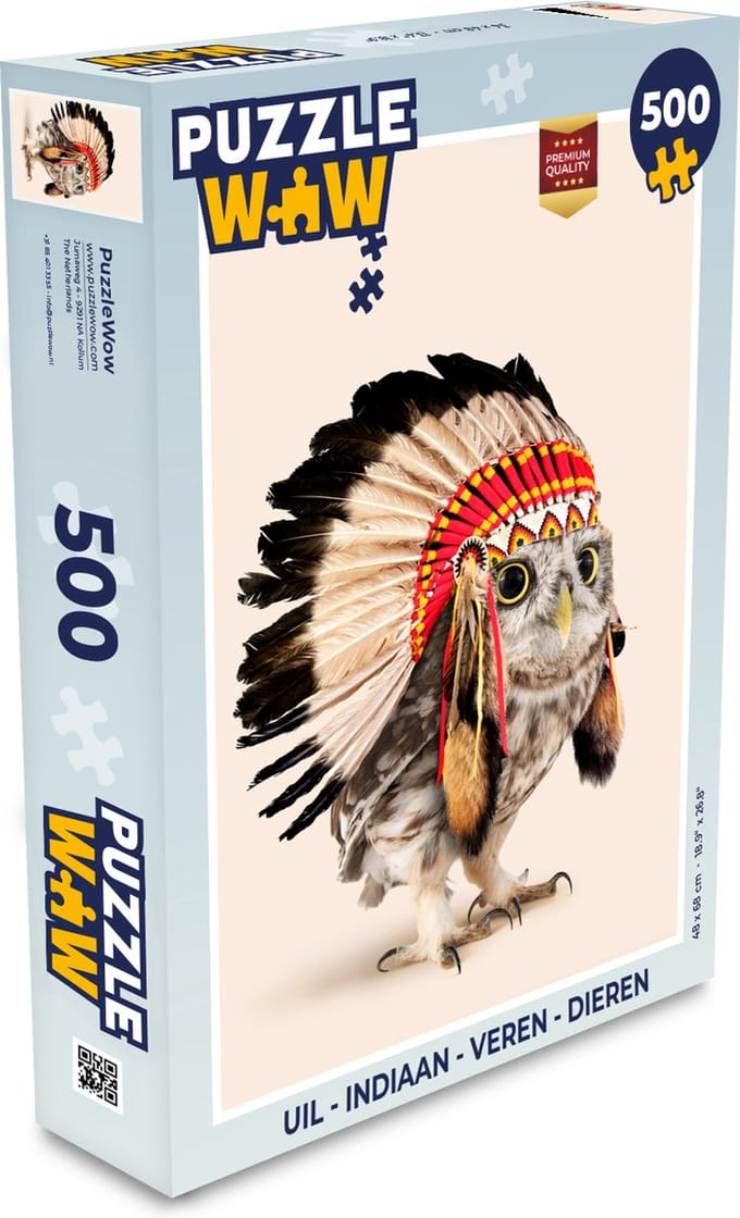 Puzzel Uil - Indiaan - Veren - Dieren - Legpuzzel - Puzzel 500 stukjes