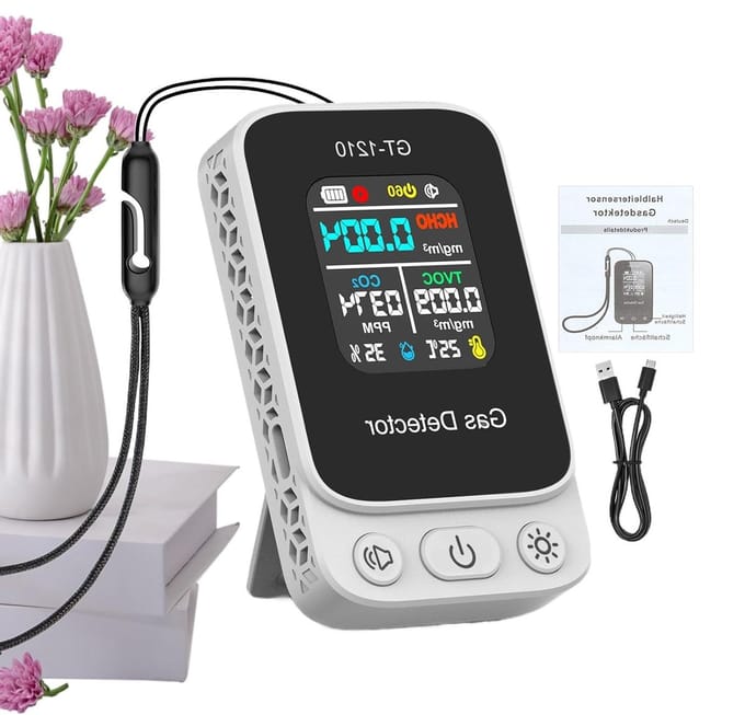 Luchtkwaliteitsmeter - CO2 Detector - Binnenlucht Monitoren - Temperatuur en Vochtigheid - 8.5 x 5 x 2 cm - Wit